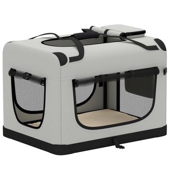 PawHut Bolsa de transporte blanda para perro con correa con hebilla de seguridad, cojín lavable y cuenco plegable, gris claro