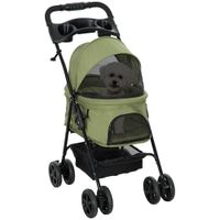 pawhut carriola plegable para perro gato con cesto de almacenamiento portavasos tela 300d oxford impermeable 4 ruedas verde