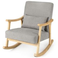 costway sillon mecedora con reposabrazos de madera de caucho respaldo ancho y cojin de asiento acolchado 90 x 66 x 83 cm