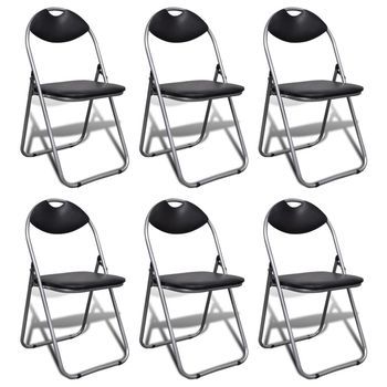 Sillas Plegables, 6 Unidades, De Polipiel Negra Y Acero. Vidaxl