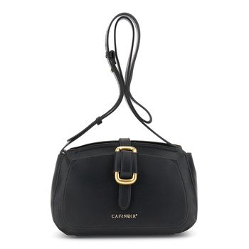 bandolera efecto piel saffiano con pasador metálico black