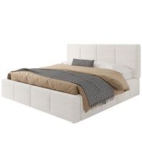 cama doble tapizada de 180x200cm con cabecero y listones en boucle beige