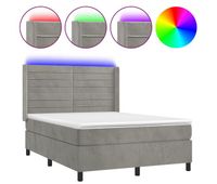 cama box spring colchon y led terciopelo gris claro 140x200 cm rayas horizontales