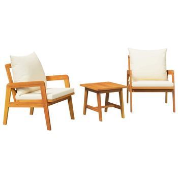 Conjunto Bistro Con Cojín 3 Piezas | Mueble De Jardín Marrón Madera De Acacia Sólida