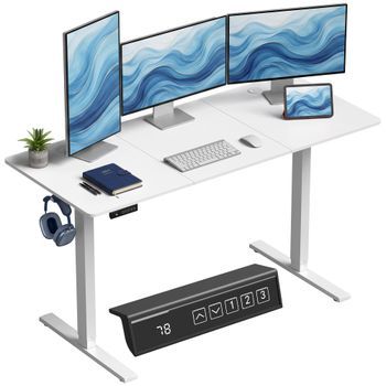 Escritorio Elevable Eléctrico Blanco Homcom, Tablero De Melamina, 140 X 60 Cm – Blanco
