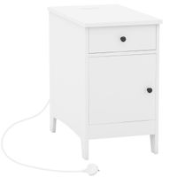 costway mesa auxiliar con estacion de carga puerto usb y enchufes mesa estrecha con cajon armario y revistero para salon dormitorio