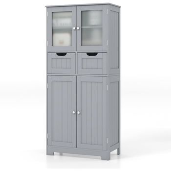 Armario De Baño De Suelo Con 4 Puertas 2 Cajones Y Estantes Ajustables Costway 60 X 30 X 128 Cm