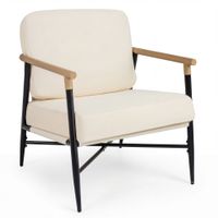 costway sillon moderno de salon sillon de acento con cojines desmontables con cremallera estructura de metal y patas ajustables comodo beige