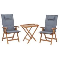 conjunto de comedor de balcon en madera de acacia oscura con sillas ajustables plegables cojines azules java