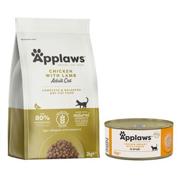 Pack nutrición mixta: pienso + latas Applaws - 2 kg Adult con pollo y cordero + 6 x 70 g Pechuga de pollo y queso