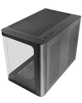 MARS GAMING MC-FUSIONM, Caja Gaming Micro-ATX, Ventana Lateral y Frontal Curvo de Cristal Templado Continuo, Minitorre PC Doble Cámara, Soporte Refri