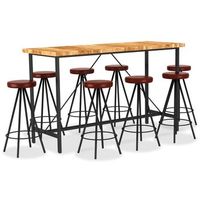 set muebles de bar 9 pzas madera maciza acacia cuero autentico vidaxl