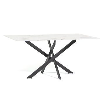 Mesa De Interior 160x90 Cm Con Tablero De Vidrio Y Patas De Metal Mármol Blanco/gris Oscuro - Morgan