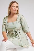yours london top verde floral escote cuadrado mujer curvy y tallas grandes yours london