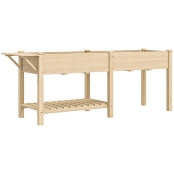 Outsunny Jardinera elevada cuadrada, huerto de jardín elevado, 2 compartimentos, estante plegable, estantería inferior, 207 x 59 x 78 cm, madera natural