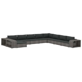 Set De Muebles De Jardín 11 Pzas Y Cojines Ratán Sintético Gris Vidaxl