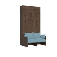 cama doble plegable francesa kentaro de 140 cm con sofa y mueble alto de nogal color azul claro