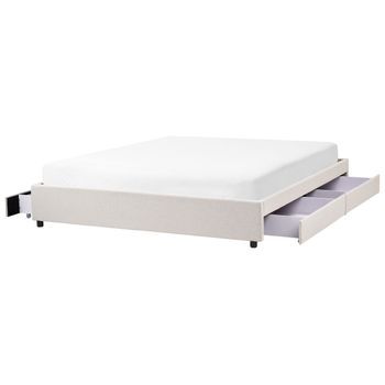 Cama Con Cajones Sin Cabecero De Tela 180 X 200 Cm Diseño Vintage Con Almacenaje Beige Claro Prades