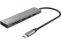 hub - trust halyx 3x usb-a lector de tarjetas microsd usb-c multiplataforma plata