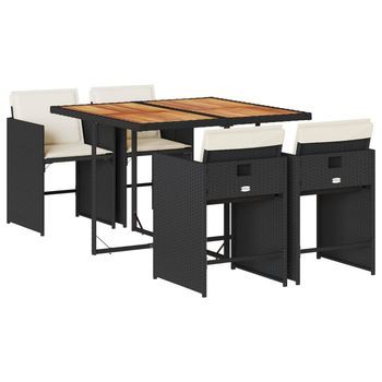 Set De Muebles Jardín 5 Piezas | Mobiliario De Jardín Con Cojines Ratán Sintético Negro