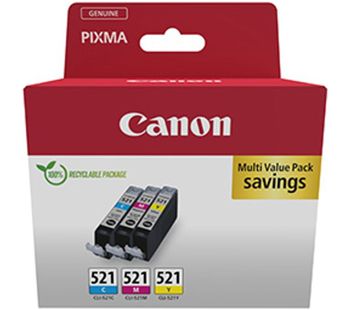 CANON CLI-521 Cyan, Magenta & Yellow Ink Cartridges - Multipack, Cyan