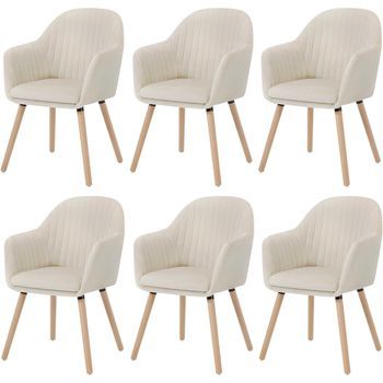 Set 6 Sillas De Comedor De Terciopelo - Sillas Para Cocina Sala De Estar Cafetería - Patas De Madera Maciza - Crema - Woltu