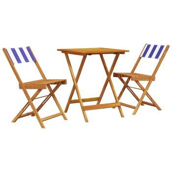 Juego De Bistro De 3 Uds | Conjunto Mueble Jardin Mesa Y Sillas Tela Y Madera Maciza Azul Y Blanco