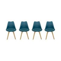 silla escandinava con patas de madera de haya set de 4 azul