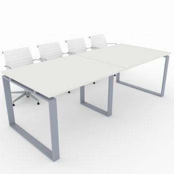 Mesa De Reuniones, Hogar Y Oficinas. Estructura Metálica Cerrada Color Plata, Tablero Melamina Color Blanco. (240x100). Fabricado En España.