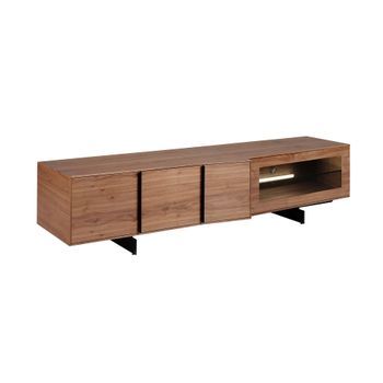 Mueble Tv Nogal Y Acero Negro Con Iluminación Interior Angel Cerdá 3219 200x55x48