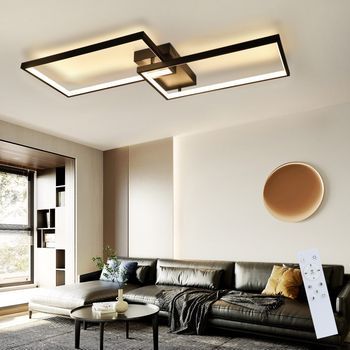 Nettlife Lámpara De Techo Led Negra 80 Cm Moderna  Regulable Con Mando A Distancia 48w Rectángulo Diseño De Metal Para Dormitorio Habitación Infantil
