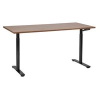escritorio de altura regulable manualmente oficina moderna patas redondas 160 x 72 cm tablero madera oscura soporte de acero negro destinas