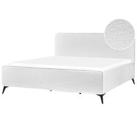 cama moderna patas de metal negras cabecero dormitorio de boucle blanco crema 180 x 200 valognes