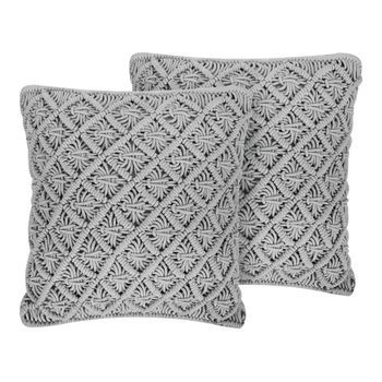 Conjunto De Cojines Decorativos Gris Algodón Macramé 45 X 40 Cm Decoración Estilo Boho Kizkalesi