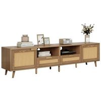 mueble de tv de 200 cm - muebles de salon - panel de tv de ratan - patas de madera maciza - madera