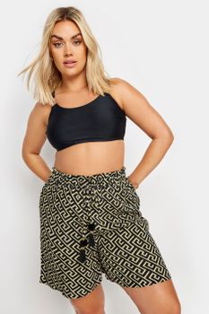 Yours Pantalones Cortos Negros Y Beige De Grecas Griegas, Mujer Curvy Y Tallas Grandes, Yours