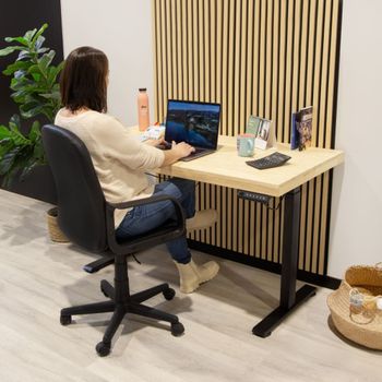 Mesa de estudio elevable 140x76-126 cm madera negro - roble