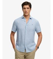 superdry para hombre m4011104a camisa riviera azul l casual lino manga corta