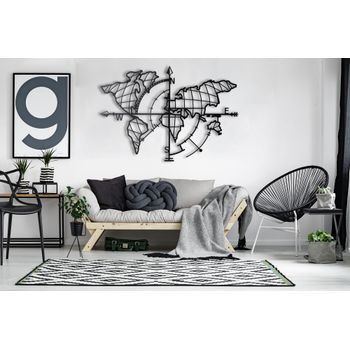 Decoración Pared De Metal Mapamundi Compass Negro 65x95 Cm