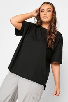 Yours Camiseta Algodón Negra Corte Cuadrado, Mujer Curvy Y Tallas Grandes, Yours