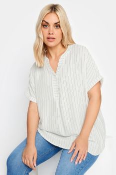 Yours Blusa Blanca De Rayas Con Media Tapeta, Mujer Curvy Y Tallas Grandes, Yours