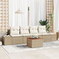 conjunto de sofas de jardin de 5 piezas con cojines beige de rattan polimero acacia v0045 unico  beige