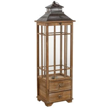 Farol De Madera Marrón 31x25.5x99h Cm