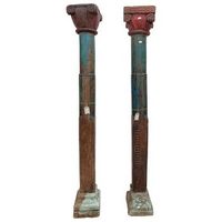 set de 2 pilares de madera con acabado artesanal marron 30x28x220  cm