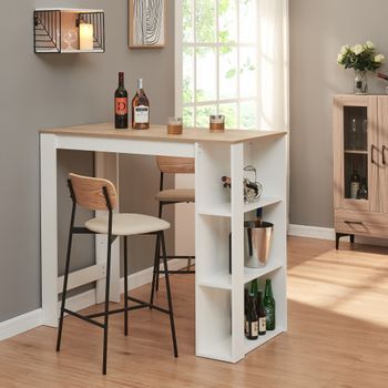 Mesa De Bar Danderyd Con 3 Estantes Aglomerado 120x60x106 Cm Blanco / Roble [en.casa]