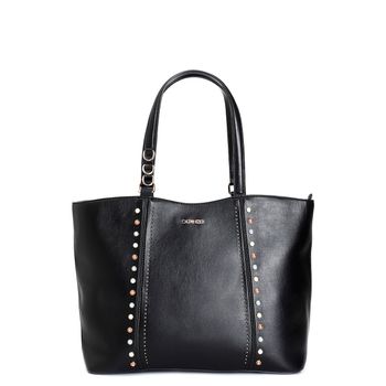 bolso shopping con cabujones, remaches y elegantes asas acolchadas black