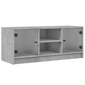 Mueble Tv | Mueble De Salón | Armario Tv Con Puertas De Vidrio Gris Hormigón 102x37x42 Cm