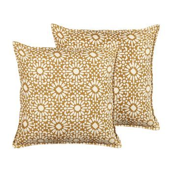 Conjunto De 2 Cojines De Algodón Beige Arena 45 X 45 Cm Patrón Geométrico Ceiba