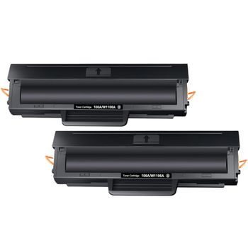 2 Toner Compatibles para HP W1106A / 106A Negro CON CHIP para HP Laser 107a, 107w / MFP 135a, 135w, 137fnw