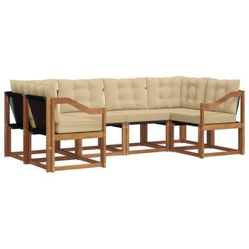 Conjunto De Sofás De Exterior Con Cojín 6 Piezas | Mueble De Jardín Natural Y Beige